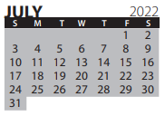 District School Academic Calendar for Entrepreneurship Focus Program for July 2022