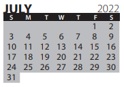 District School Academic Calendar for Lakeview Elementary School for July 2022