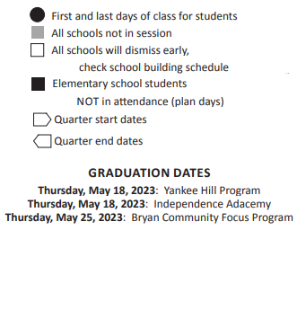 District School Academic Calendar Legend for Lux Middle School