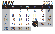District School Academic Calendar for Transition Expulsion Program for May 2023