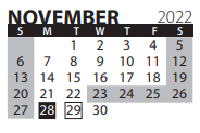 District School Academic Calendar for Transition Expulsion Program for November 2022
