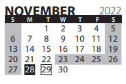 District School Academic Calendar for Excite/first Presbyterian for November 2022