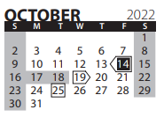 District School Academic Calendar for Transition Expulsion Program for October 2022