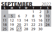 District School Academic Calendar for Transition Expulsion Program for September 2022