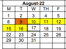 District School Academic Calendar for Early Childhood Center for August 2022