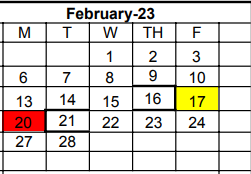 District School Academic Calendar for Early Childhood Center for February 2023