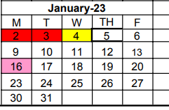 District School Academic Calendar for Early Childhood Center for January 2023