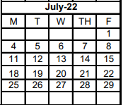 District School Academic Calendar for Lindale Jjaep for July 2022