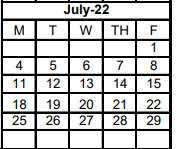 District School Academic Calendar for Early Childhood Center for July 2022