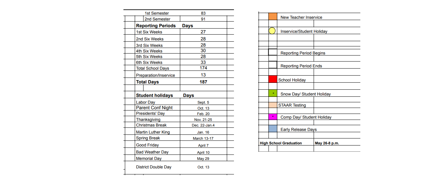 District School Academic Calendar Key for Lindale High School