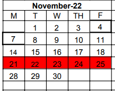 District School Academic Calendar for Velma Penny El for November 2022