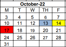 District School Academic Calendar for Early Childhood Center for October 2022