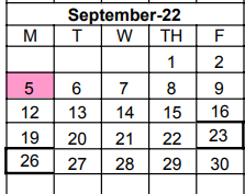 District School Academic Calendar for Early Childhood Center for September 2022