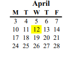 District School Academic Calendar for Lodi Usd Alternative Center for April 2023