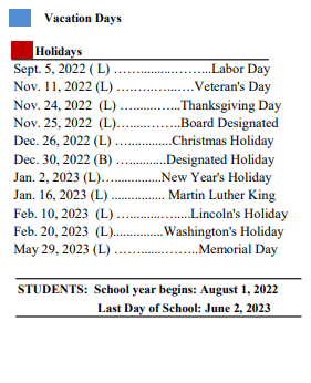 District School Academic Calendar Legend for Bear Creek High