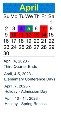District School Academic Calendar for Tincher Elementary for April 2023