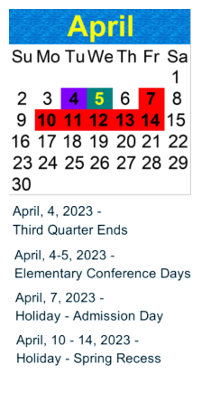 District School Academic Calendar for Grant Elementary for April 2023