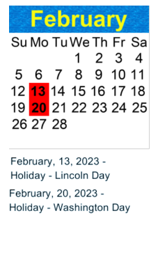 District School Academic Calendar for Mann Elementary for February 2023