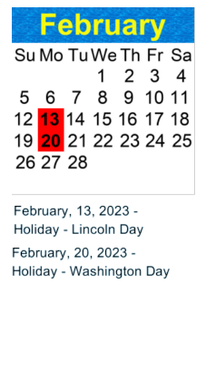 District School Academic Calendar for Stanford Middle for February 2023