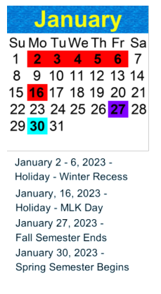 District School Academic Calendar for Barton Elementary for January 2023