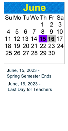 District School Academic Calendar for Harte Elementary for June 2023