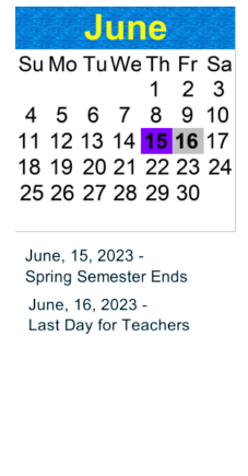 District School Academic Calendar for Barton Elementary for June 2023