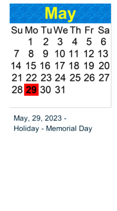 District School Academic Calendar for Grant Elementary for May 2023