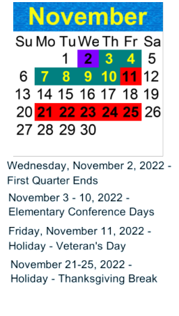 District School Academic Calendar for Washington Middle for November 2022