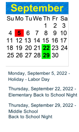District School Academic Calendar for Constellation Community Charter Middle for September 2022