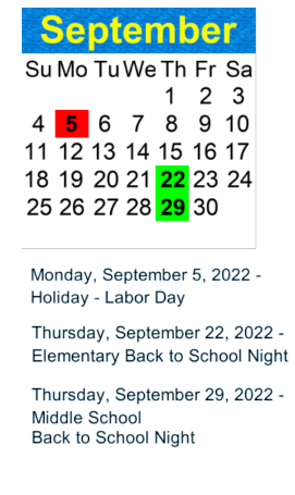 District School Academic Calendar for Stanford Middle for September 2022