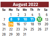 District School Academic Calendar for Las Yescas Elementary for August 2022