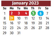 District School Academic Calendar for Cameron Co J J A E P for January 2023