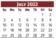 District School Academic Calendar for Cameron Co J J A E P for July 2022
