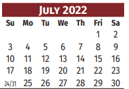 District School Academic Calendar for Olmito Elementary for July 2022