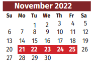 District School Academic Calendar for Las Yescas Elementary for November 2022