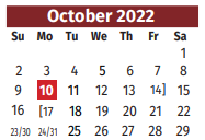 District School Academic Calendar for El #9 for October 2022