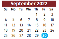 District School Academic Calendar for Cameron Co J J A E P for September 2022