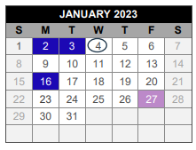 District School Academic Calendar for Lovejoy H S for January 2023