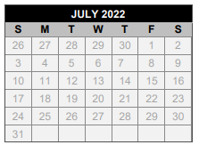 District School Academic Calendar for Lovejoy H S for July 2022