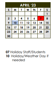 District School Academic Calendar for Project Intercept School for April 2023