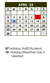 District School Academic Calendar for Homebound for April 2023