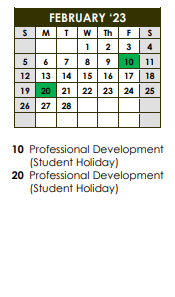 District School Academic Calendar for Waters Elementary for February 2023