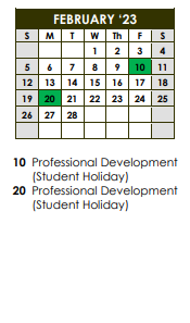 District School Academic Calendar for Bean Elementary for February 2023