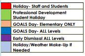 District School Academic Calendar Legend for Whiteside Elementary