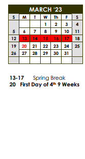 District School Academic Calendar for Wheelock Elementary for March 2023