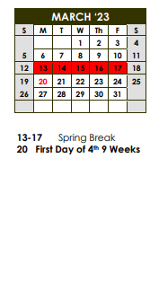 District School Academic Calendar for Hutchinson Middle School for March 2023