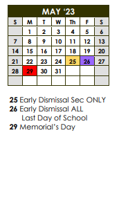 District School Academic Calendar for Rush Elementary for May 2023