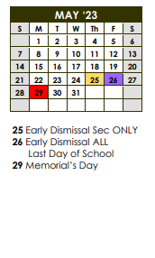 District School Academic Calendar for Whiteside Elementary for May 2023