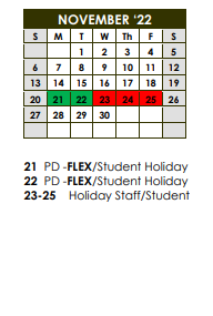 District School Academic Calendar for Homebound for November 2022