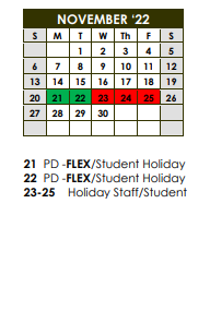 District School Academic Calendar for Tubbs Elementary for November 2022